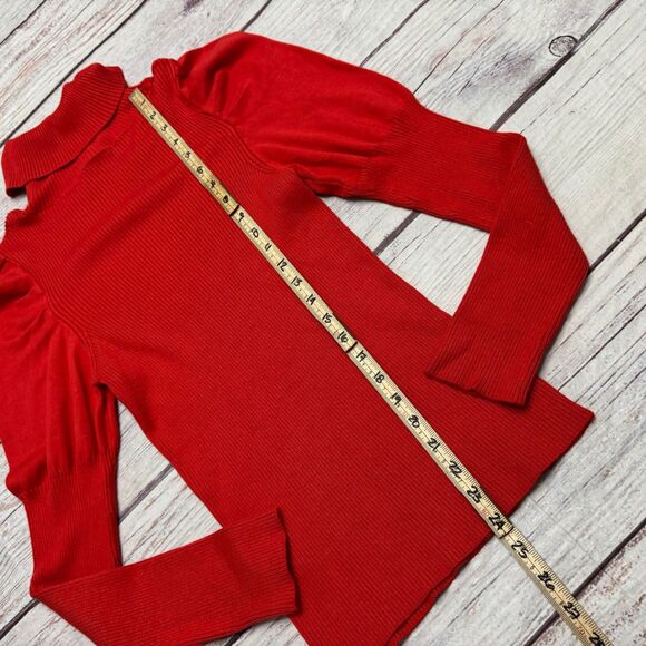 Anthropologie Cecilia Puff-Sleeved Turtleneck Puffsleeve Sweater M Red - Picture 2 of 9